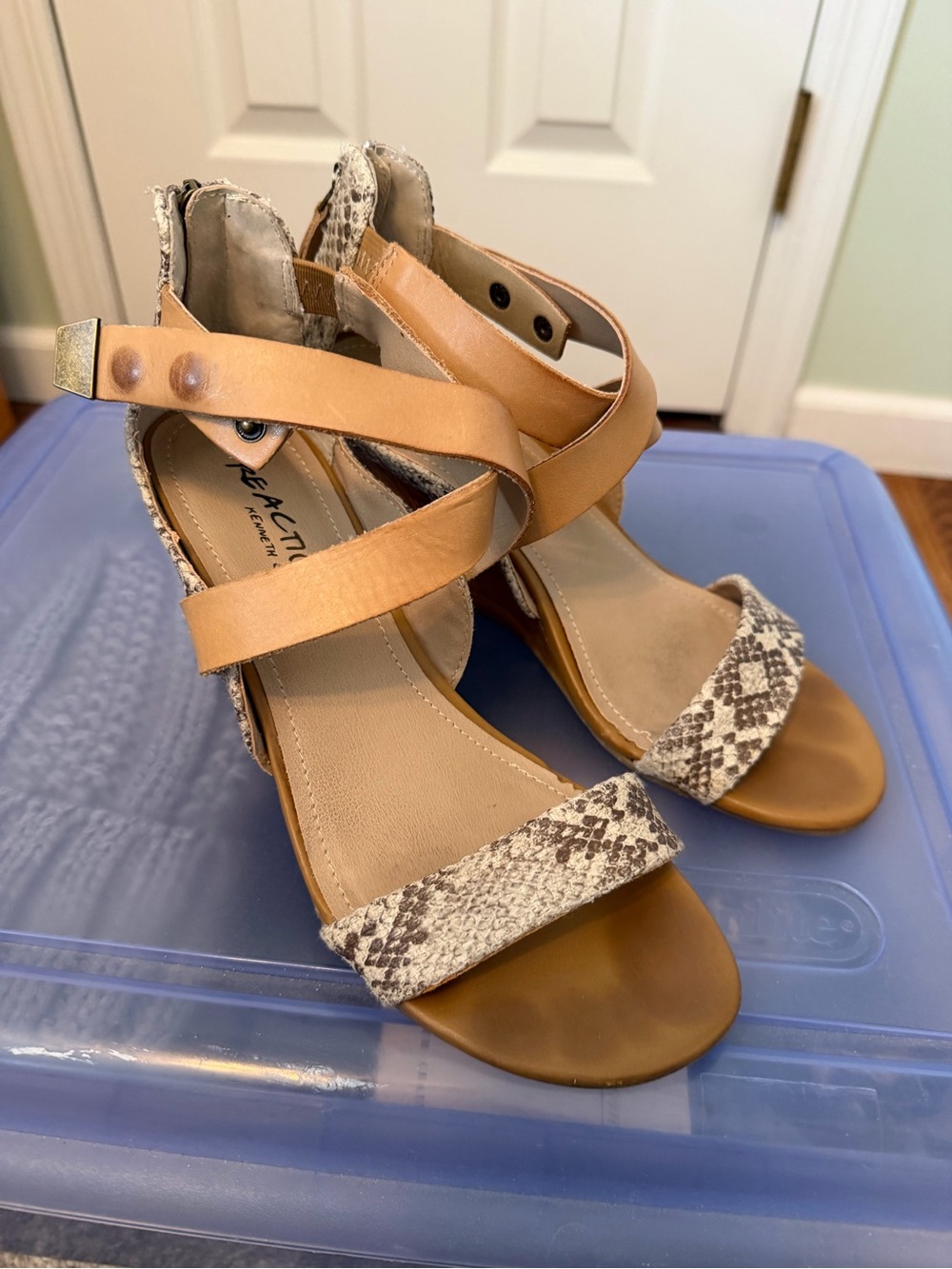 Kenneth Cole Reaction Tan and Snake-Print Strappy Heels